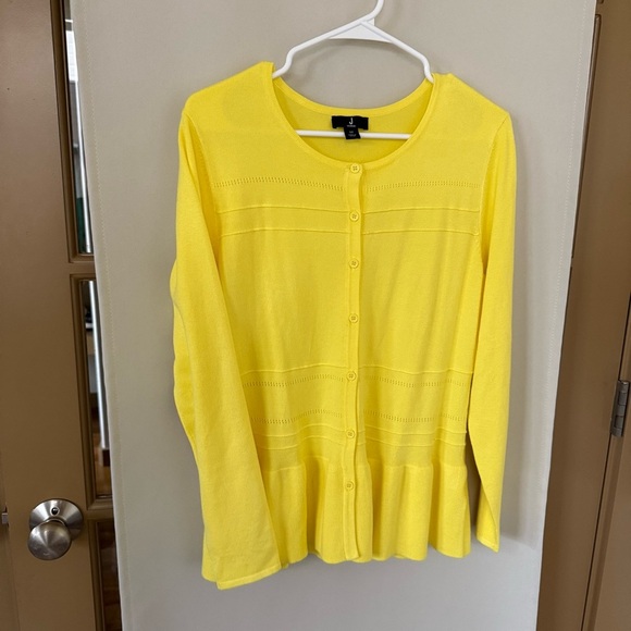 J‎ Jason Wu Womens Medium Yellow Round Neck Button Up Cardigan Sweater - Picture 1 of 8